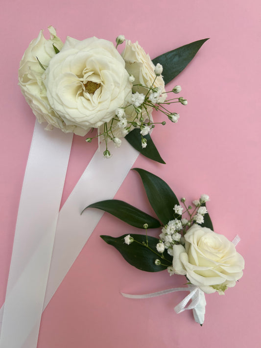 Ball Corsage combo - wrist ribbon and buttonhole